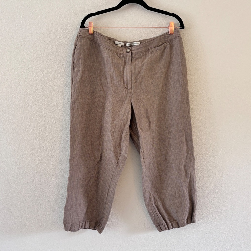 Vintage J. Jill Cropped Pants Womens 16 Brown Herringbone Linen Blend Granola